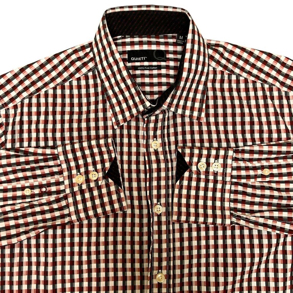 Quieti Shirt Mens Medium Red Black Buffalo Long Sleeve Button Up Casual Sport